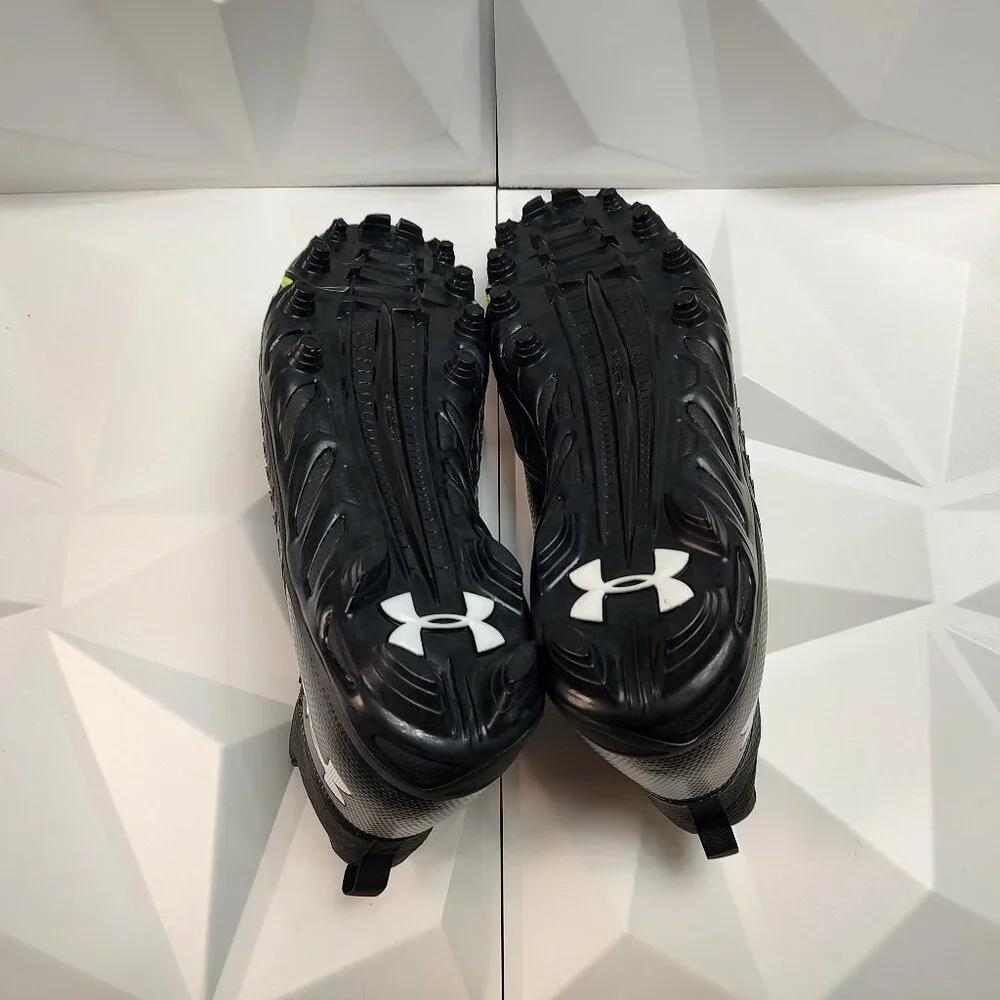Under Armour Mens Football Cleat 16 Black White Shoe Lacrosse High Molded - Picture 10 of 14